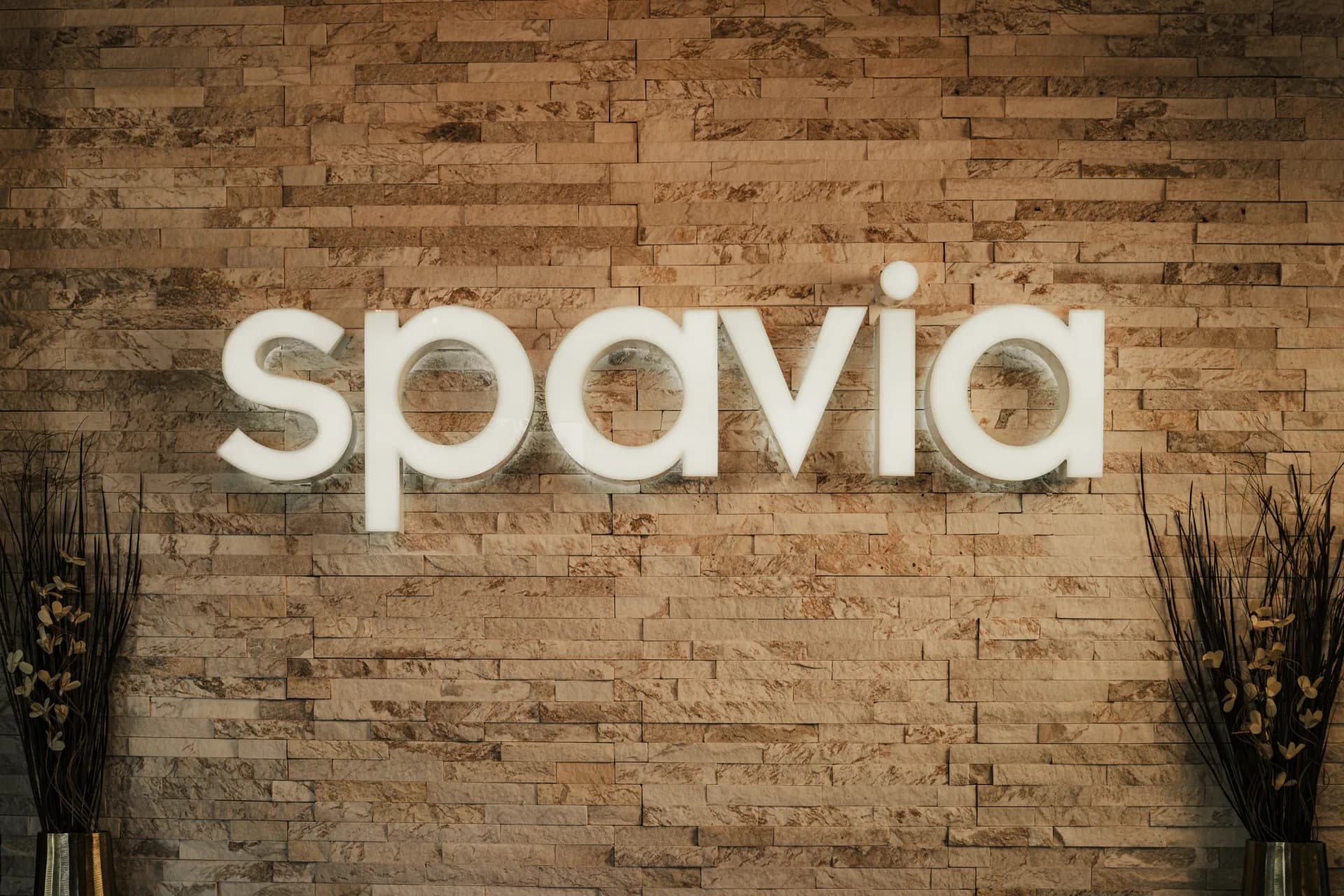 Spavia brand signage in a day spa location